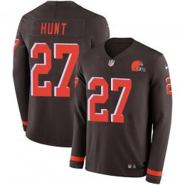 Cleveland Browns #27 Kareem Hunt Brown Team Color Youth Stitched NFL Limited Therma Long Sleeve Jersey
