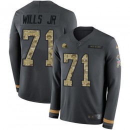 Cleveland Browns #71 Jedrick Wills JR Anthracite Salute to Service Youth Stitched NFL Limited Therma Long Sleeve Jersey