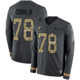 Cleveland Browns #78 Jack Conklin Anthracite Salute to Service Youth Stitched NFL Limited Therma Long Sleeve Jersey