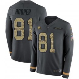 Cleveland Browns #81 Austin Hooper Anthracite Salute to Service Youth Stitched NFL Limited Therma Long Sleeve Jersey