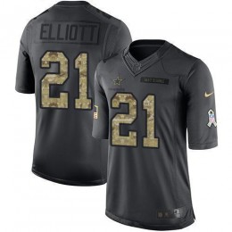 Cowboys #21 Ezekiel Elliott Black Youth Stitched NFL Limited 2016 Salute To Service Jersey