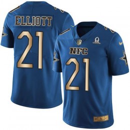 Cowboys #21 Ezekiel Elliott Navy Youth Stitched NFL Limited Gold NFC 2017 Pro Bowl Jersey