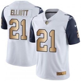 Cowboys #21 Ezekiel Elliott White Youth Stitched NFL Limited Gold Rush Jersey