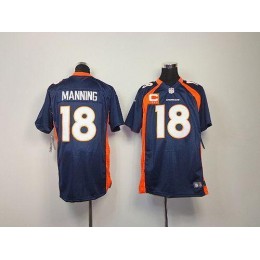 Broncos #18 Peyton Manning Blue Alternate With C Patch Youth Stitched NFL Elite Jersey