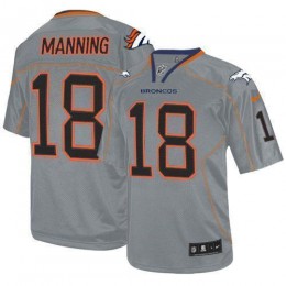 Broncos #18 Peyton Manning Lights Out Grey Youth Stitched NFL Elite Jersey
