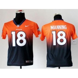 Broncos #18 Peyton Manning Orange/Blue Youth Stitched NFL Elite Fadeaway Fashion Jersey