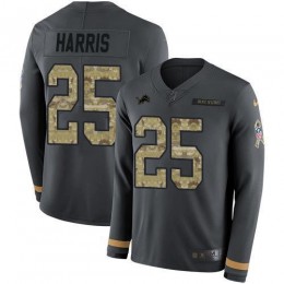Detroit Lions #25 Will Harris Anthracite Salute to Service Youth Stitched NFL Limited Therma Long Sleeve Jersey