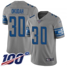 Detroit Lions #30 Jeff Okudah Gray Youth Stitched NFL Limited Inverted Legend 100th Season Jersey