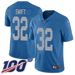 Detroit Lions #32 D’Andre Swift Blue Throwback Youth Stitched NFL 100th Season Vapor Untouchable Limited Jersey