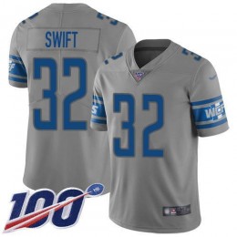 Detroit Lions #32 D’Andre Swift Gray Youth Stitched NFL Limited Inverted Legend 100th Season Jersey