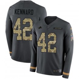 Detroit Lions #42 Devon Kennard Anthracite Salute to Service Youth Stitched NFL Limited Therma Long Sleeve Jersey