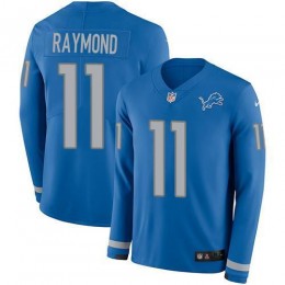 Lions #11 Kalif Raymond Blue Team Color Youth Stitched NFL Limited Therma Long Sleeve Jersey