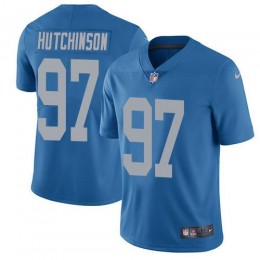 Lions #97 Aidan Hutchinson Blue Throwback Youth Stitched NFL Vapor Untouchable Limited Jersey