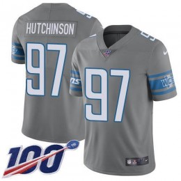 Lions #97 Aidan Hutchinson Gray Youth Stitched NFL Limited Rush 100th Season Jersey
