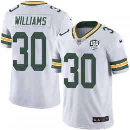 Green Bay Packers #30 Jamaal Williams White Youth 100th Season Stitched NFL Vapor Untouchable Limited Jersey