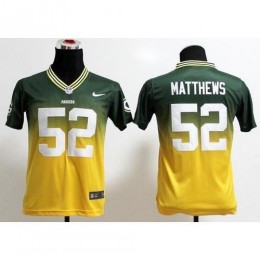 Green Bay Packers #52 Clay Matthews Green/Gold Youth Stitched NFL Elite Fadeaway Fashion Jersey