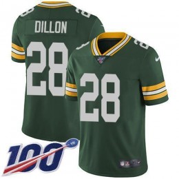 Packers #28 AJ Dillon Green Team Color Youth Stitched NFL 100th Season Vapor Untouchable Limited Jersey