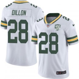 Packers #28 AJ Dillon White Youth 100th Season Stitched NFL Vapor Untouchable Limited Jersey