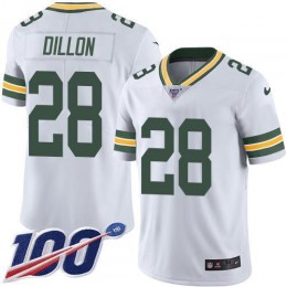 Packers #28 AJ Dillon White Youth Stitched NFL 100th Season Vapor Untouchable Limited Jersey