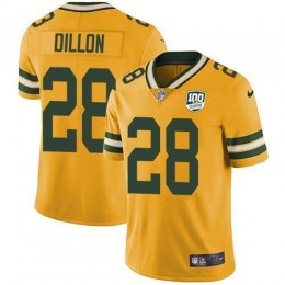 Packers #28 AJ Dillon Yellow Youth 100th Season Stitched NFL Limited Rush Jersey