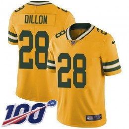 Packers #28 AJ Dillon Yellow Youth Stitched NFL Limited Rush 100th Season Jersey