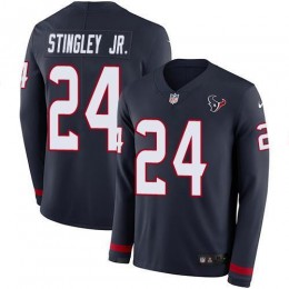 Texans #24 Derek Stingley Jr. Navy Blue Team Color Youth Stitched NFL Limited Therma Long Sleeve Jersey