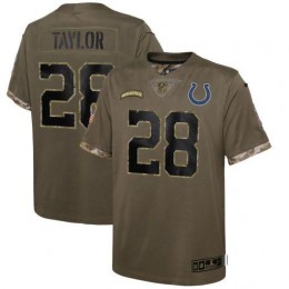 Indianapolis Colts #28 Jonathan Taylor Youth 2022 Salute To Service Limited Jersey – Olive