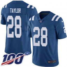 Colts #28 Jonathan Taylor Royal Blue Team Color Youth Stitched NFL 100th Season Vapor Untouchable Limited Jersey