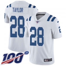 Colts #28 Jonathan Taylor White Youth Stitched NFL 100th Season Vapor Untouchable Limited Jersey