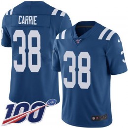 Indianapolis Colts #38 T.J. Carrie Royal Blue Team Color Youth Stitched NFL 100th Season Vapor Untouchable Limited Jersey