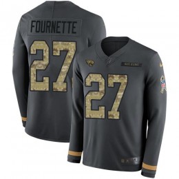 Jaguars #27 Leonard Fournette Anthracite Salute To Service Youth Stitched NFL Limited Therma Long Sleeve Jersey