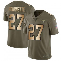 Jaguars #27 Leonard Fournette Olive/Gold Youth Stitched NFL Limited 2017 Salute To Service Jersey