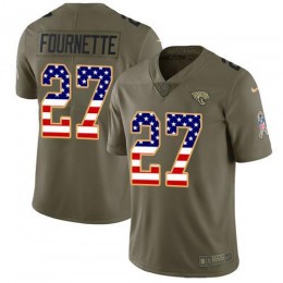 Jaguars #27 Leonard Fournette Olive/USA Flag Youth Stitched NFL Limited 2017 Salute To Service Jersey