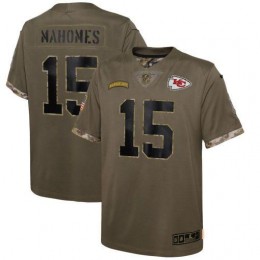 Kansas City Chiefs #15 Patrick Mahomes Youth 2022 Salute To Service Limited Jersey – Olive