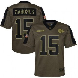 Kansas City Chiefs #15 Patrick Mahomes Olive Youth 2021 Salute To Service Game Jersey