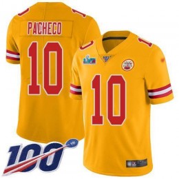 Chiefs #10 Isiah Pacheco Gold Super Bowl LVII Patch Youth Stitched NFL Limited Inverted Legend 100th Season Jersey