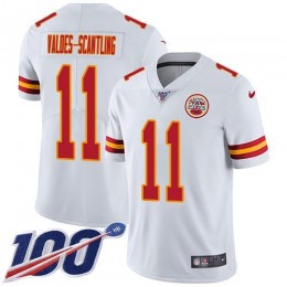 Chiefs #11 Marquez Valdes-Scantling White Super Bowl LVII Patch Youth Stitched NFL 100th Season Vapor Limited Jersey