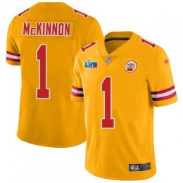Chiefs #1 Jerick McKinnon Gold Super Bowl LVII Patch Youth Stitched NFL Limited Inverted Legend Jersey