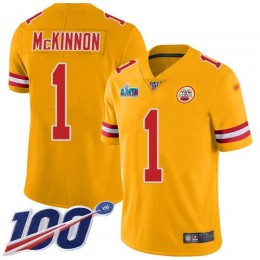 Chiefs #1 Jerick McKinnon Gold Super Bowl LVII Patch Youth Stitched NFL Limited Inverted Legend 100th Season Jersey