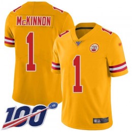 Chiefs #1 Jerick McKinnon Gold Youth Stitched NFL Limited Inverted Legend 100th Season Jersey