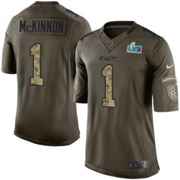Chiefs #1 Jerick McKinnon Green Super Bowl LVII Patch Youth Stitched NFL Limited 2015 Salute To Service Jersey