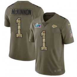 Chiefs #1 Jerick McKinnon Olive/Camo Super Bowl LVII Patch Youth Stitched NFL Limited 2017 Salute To Service Jersey