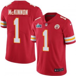 Chiefs #1 Jerick McKinnon Red Team Color Super Bowl LVII Patch Youth Stitched NFL Vapor Untouchable Limited Jersey