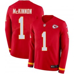 Chiefs #1 Jerick McKinnon Red Team Color Youth Stitched NFL Limited Therma Long Sleeve Jersey