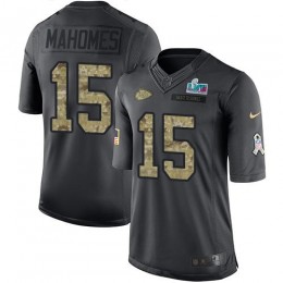 Chiefs #15 Patrick Mahomes Black Super Bowl LVII Patch Youth Stitched NFL Limited 2016 Salute To Service Jersey