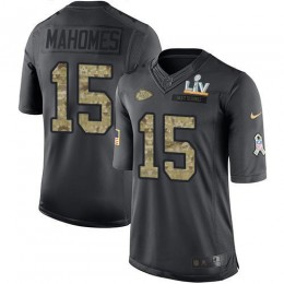 Chiefs #15 Patrick Mahomes Black Youth Super Bowl LV Bound Stitched NFL Limited 2016 Salute To Service Jersey