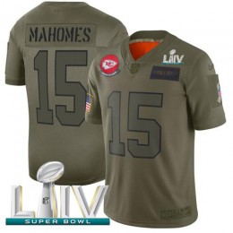 Chiefs #15 Patrick Mahomes Camo Super Bowl LIV 2020 Youth Stitched NFL Limited 2019 Salute To Service Jersey
