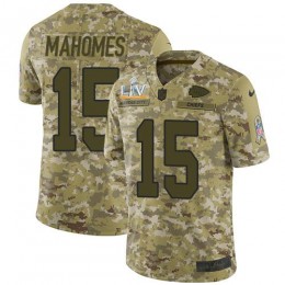 Chiefs #15 Patrick Mahomes Camo Youth Super Bowl LV Bound Stitched NFL Limited 2018 Salute To Service Jersey
