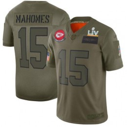 Chiefs #15 Patrick Mahomes Camo Youth Super Bowl LV Bound Stitched NFL Limited 2019 Salute To Service Jersey