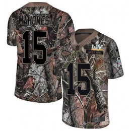 Chiefs #15 Patrick Mahomes Camo Youth Super Bowl LV Bound Stitched NFL Limited Rush Realtree Jersey